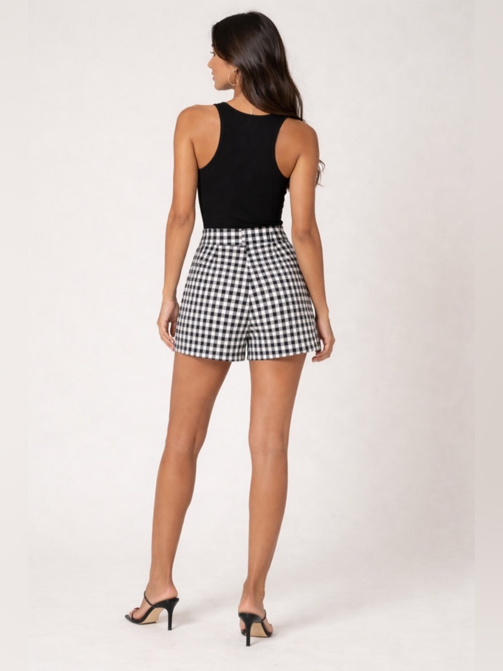 Joe Benbasset Women’s Gingham Skort Med. Black White Plaid Faux Wrap High Waist - Picture 2 of 11